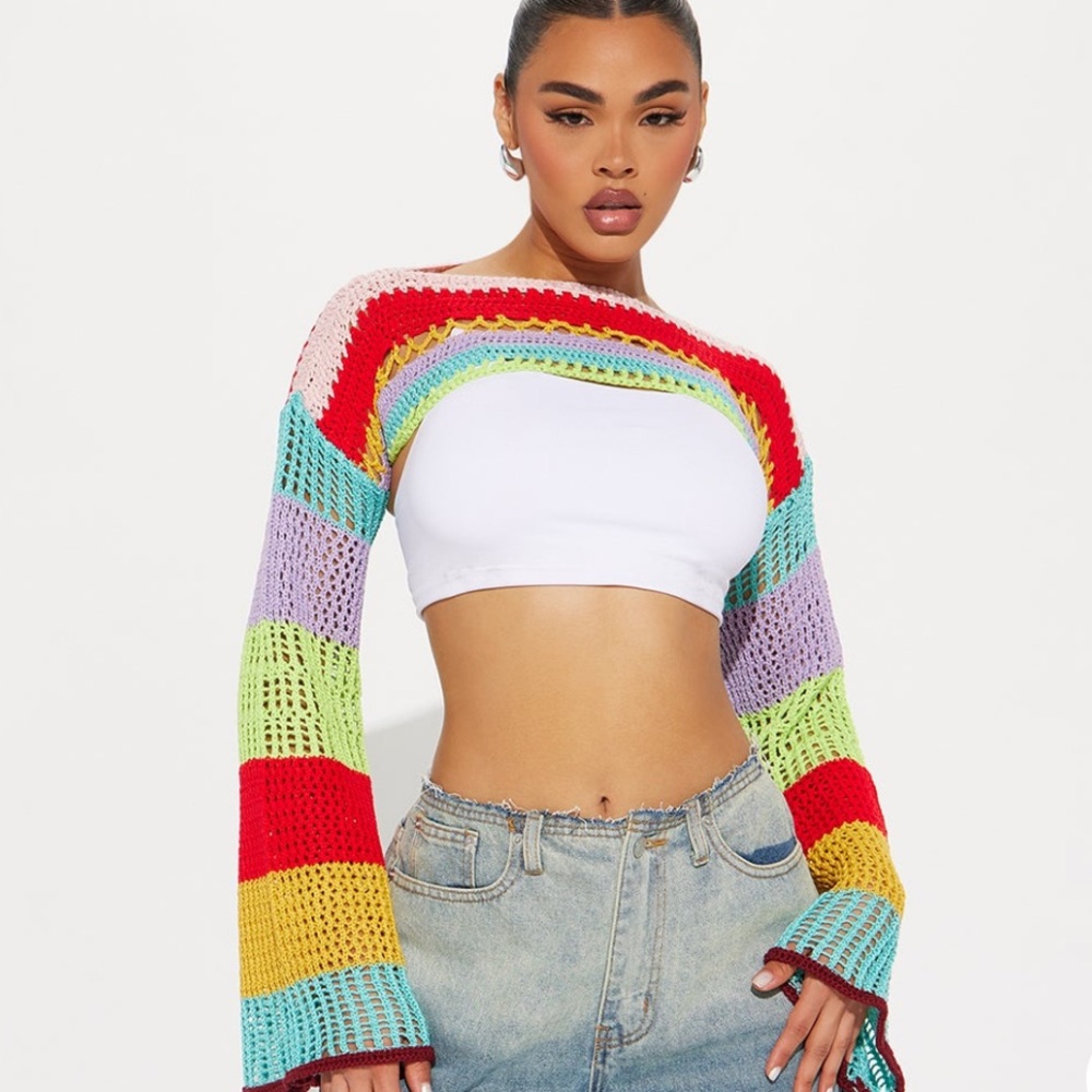 Fashion Nova rainbow sweater with Retro Appeal
